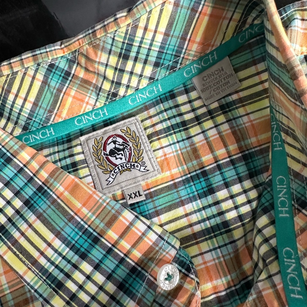 Cinch | Men's XXL | Green Orange Blue |Plaid | Western Shirt | button down | - Picture 2 of 12